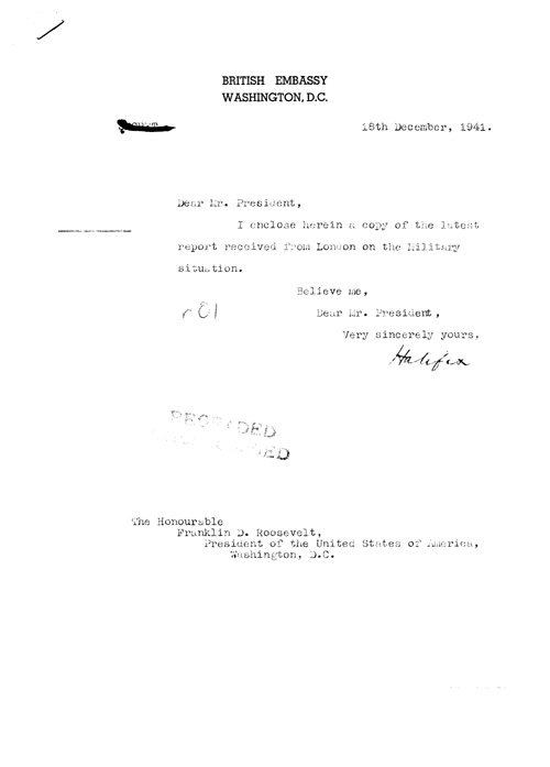 [a326r01.jpg] - Halifax --> FDR Letter regarding military situation 12/18/41