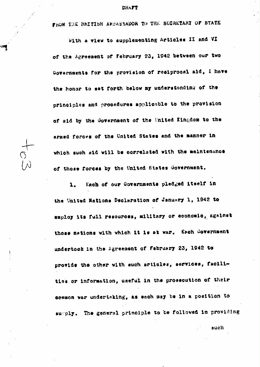 [a327t03.jpg] - Draft of note from British Ambassador to Secretary of State re: aid by the governments of United Kingdom and Australia to armed forces of U.S. (n.d.)