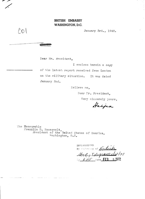 [a328c01.jpg] - Cover letter; Halifax-->FDR 1/3/42