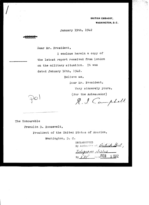 [a328p01.jpg] - Cover letter; Campbell-->FDR 1/19/42