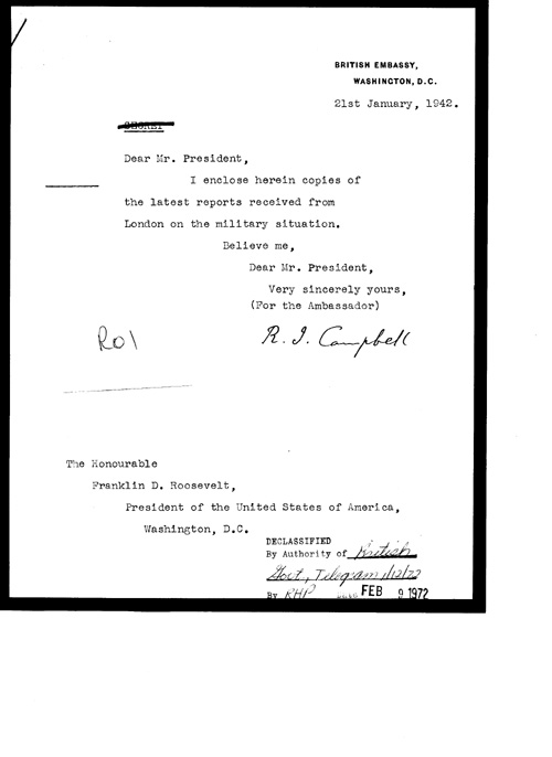 [a328r01.jpg] - Cover letter; Campbell-->FDR 1/21/42