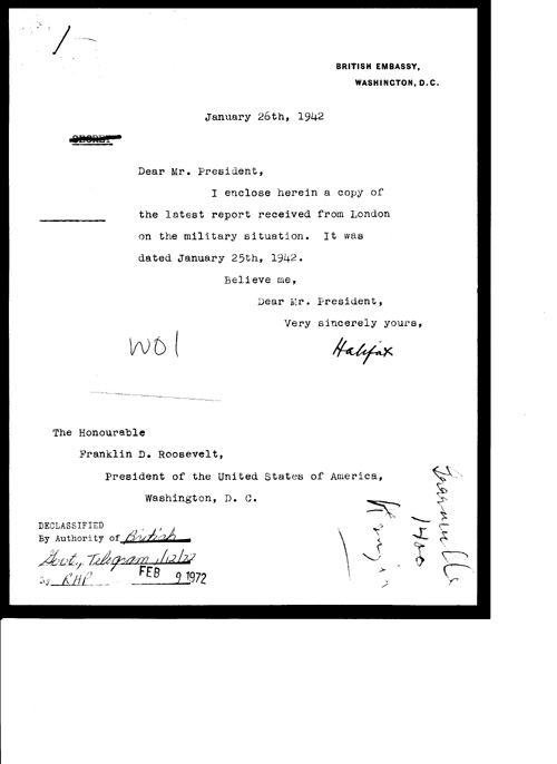 [a328w01.jpg] - Cover letter; Halifax-->FDR 1/26/42
