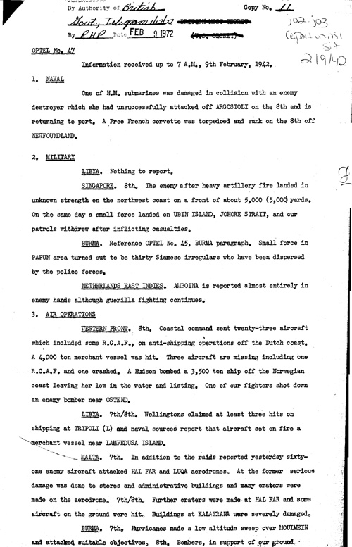 [a329j02.jpg] - Report on military situation 2/9/42