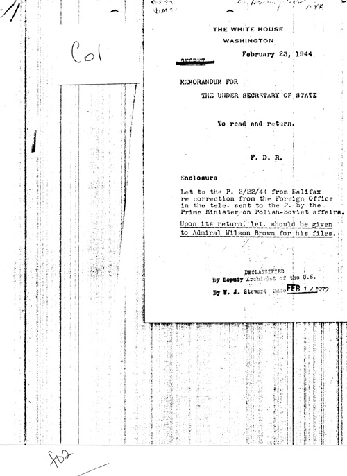 [a331c01.jpg] - Memorandum FDR --> Under Secretary of State 2/23/44