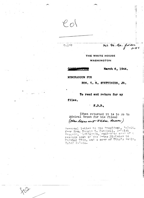 [a331e01.jpg] - Memo. FDR --> E.R. Stettinius 3/16/44