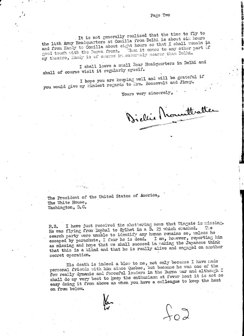 [a331f02.jpg] - Lord Mountbatten --> FDR 3/28/44 re: South East Asia Command Headquarters Update