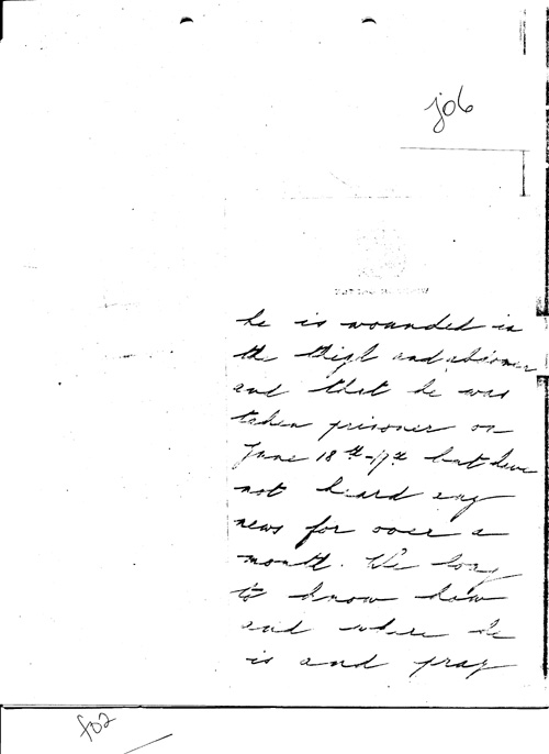 [a331j06.jpg] - Queen Mary to Mrs. Roosevelt re: letter thanking for opportunity to meet American nurses, members of Women's Army Corps; mentions eldest son been wounded in combat and taken prisoner of war.7/29/44