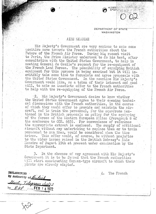 [a331o02.jpg] - E.R. Stettinius, Jr. --> FDR re: Desire of British government to assist in re-equipping French air force.12/27/44