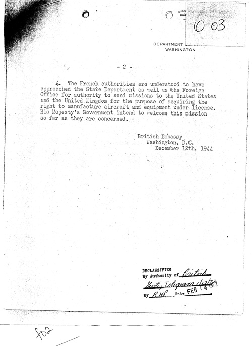 [a331o03.jpg] - E.R. Stettinius, Jr. --> FDR re: Desire of British government to assist in re-equipping French air force.12/27/44