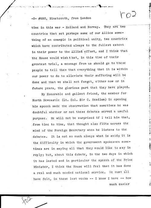 [a331r02.jpg] - Telegram from London --> Secretary of State re: Text of Mr. Eden's speech summing up debate on war situation 1/19/45