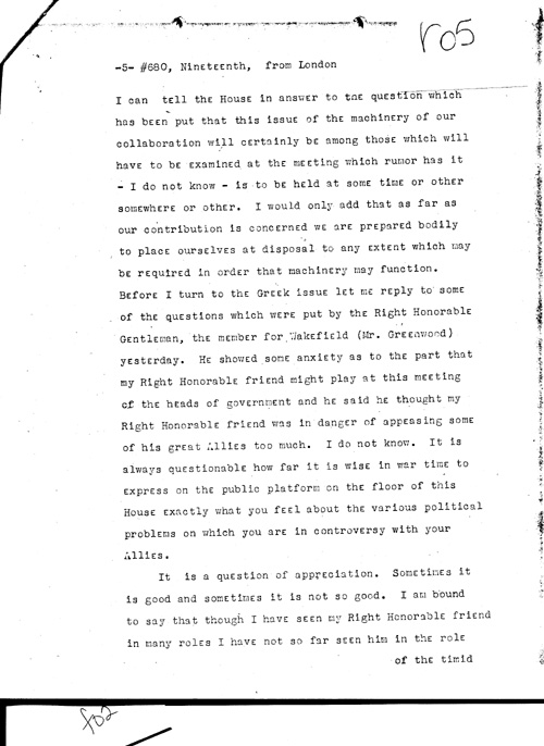 [a331r05.jpg] - Telegram from London --> Secretary of State re: Text of Mr. Eden's speech summing up debate on war situation 1/19/45