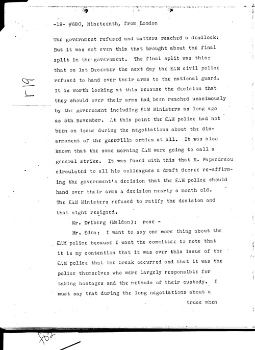 [a331r19.jpg] - Telegram from London --> Secretary of State re: Text of Mr. Eden's speech summing up debate on war situation 1/19/45