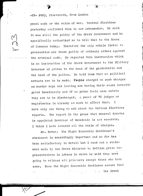 [a331r23.jpg] - Telegram from London --> Secretary of State re: Text of Mr. Eden's speech summing up debate on war situation 1/19/45