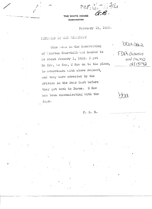 [a333bb01.jpg] - F.D.R. Dictation and Memo2/15/42