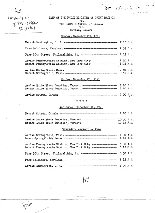 [a333t01.jpg] - Itinerary of Prime Minister12/28/41