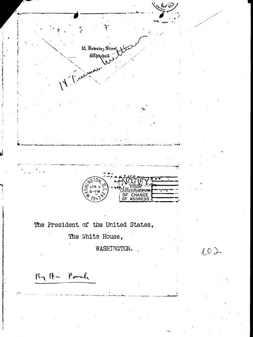 [a334e02.jpg] - Envelope to FDR from Churchill Postmarked 4/8/43