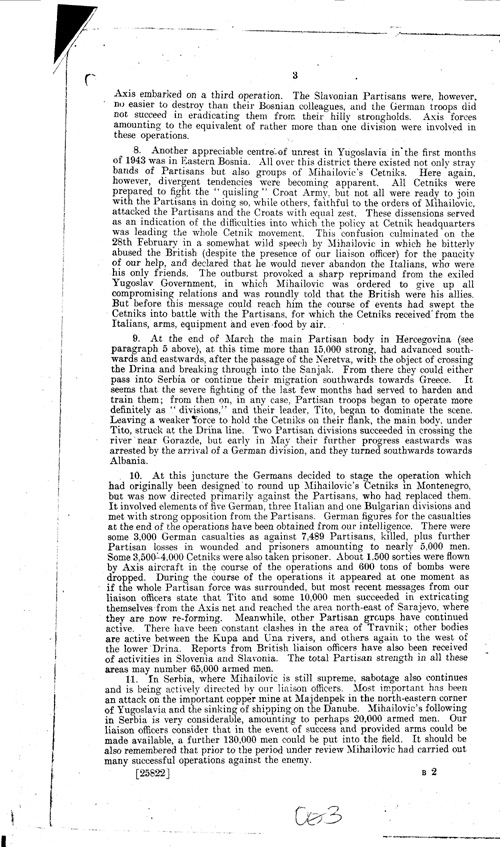 [a334o03.jpg] - Recen activities and present strengths (July 1943) of opposing forces in Yugoslavia, Albania and Greece 7/14/43