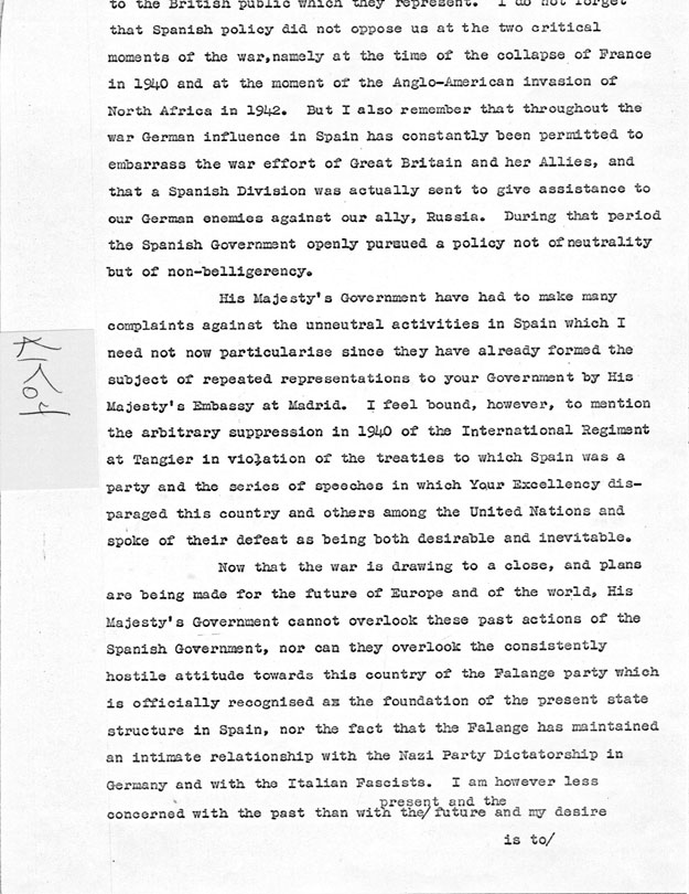 [a335kk04.jpg] - Memorandum Stettinius --> FDR re: exchange of messages between Mr. Churchill and General Franco 1/19/45