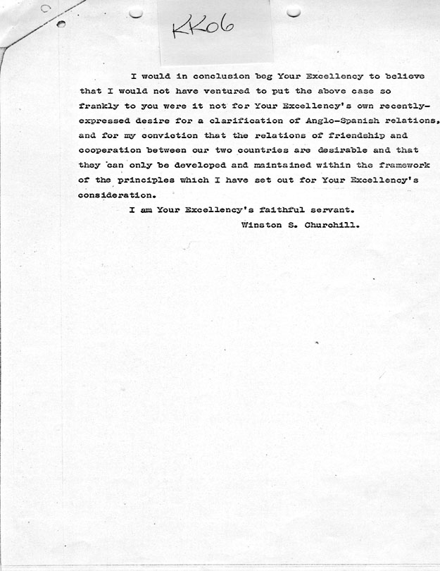 [a335kk06.jpg] - Memorandum Stettinius --> FDR re: exchange of messages between Mr. Churchill and General Franco 1/19/45