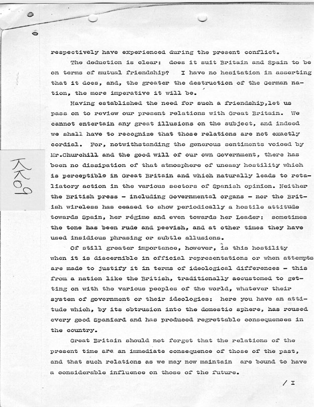 [a335kk09.jpg] - Memorandum Stettinius --> FDR re: exchange of messages between Mr. Churchill and General Franco 1/19/45