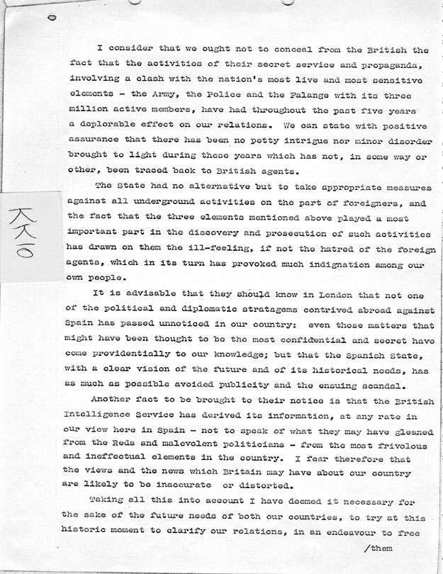 [a335kk10.jpg] - Memorandum Stettinius --> FDR re: exchange of messages between Mr. Churchill and General Franco 1/19/45