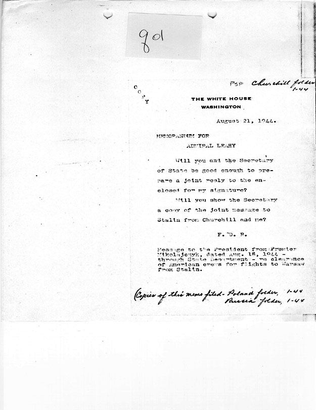 [a335q01.jpg] - Memorandum FDR -->Admiral Leahy 8/21/44