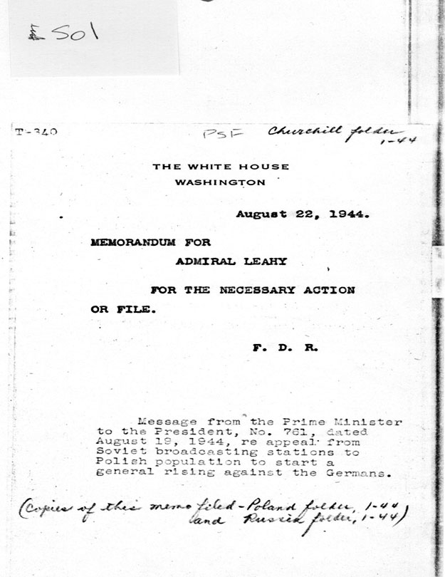 [a335s01.jpg] - Memo. FDR --> Admiral Leahy 8/22/44