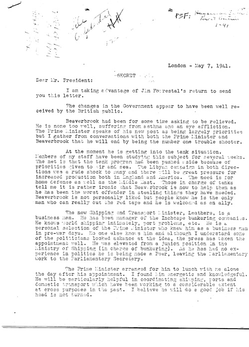 [a338b01.jpg] - Letter, Harriman-->FDR 5/7/1941