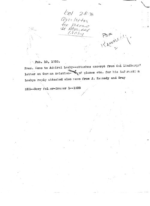 [a339b01.jpg] - Cover Letter to memo for Admiral Leahy 2/10/38