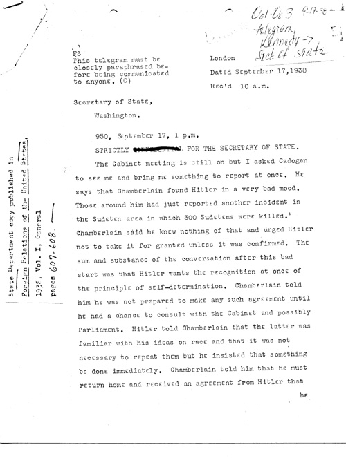 [a339o01.jpg] - Telegram, J. Kennedy-->Sect. of State 9/17/38