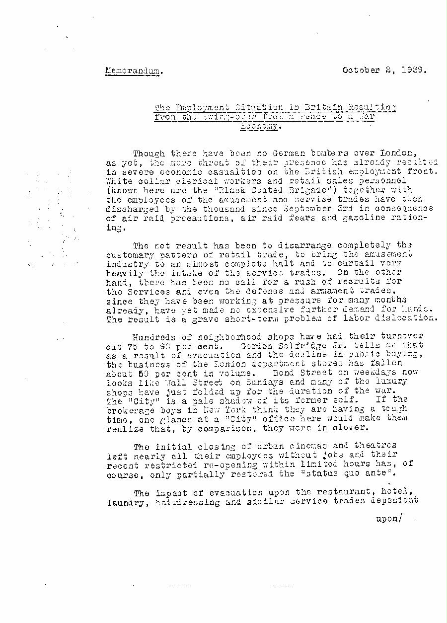 [a340j02.jpg] - Employment Situation in Britain Resulting from the Swing-Over from a Peace to a War Economy  10/2/39  page1