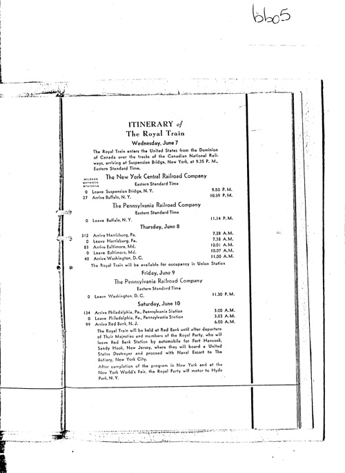 [a343bb05.jpg] - Itinerary:  The Visit of Their Britannic Majesties to the United State of America: June 7 to June 12 1939.PAGE-5