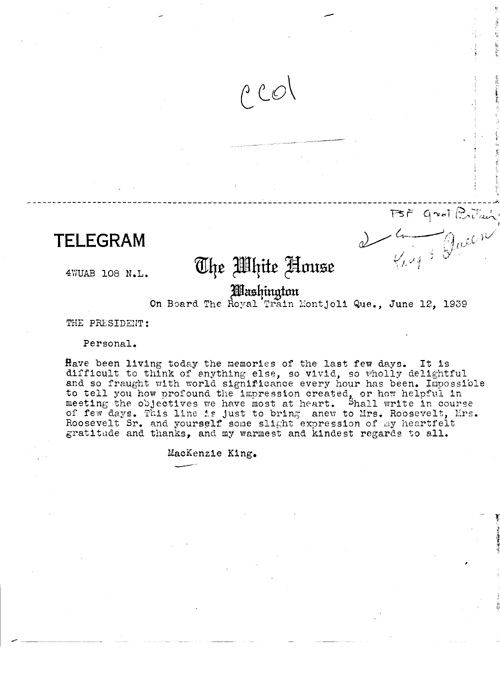 [a343cc01.jpg] - Telegram Mackenzie King --> FDR. 6/12/39.