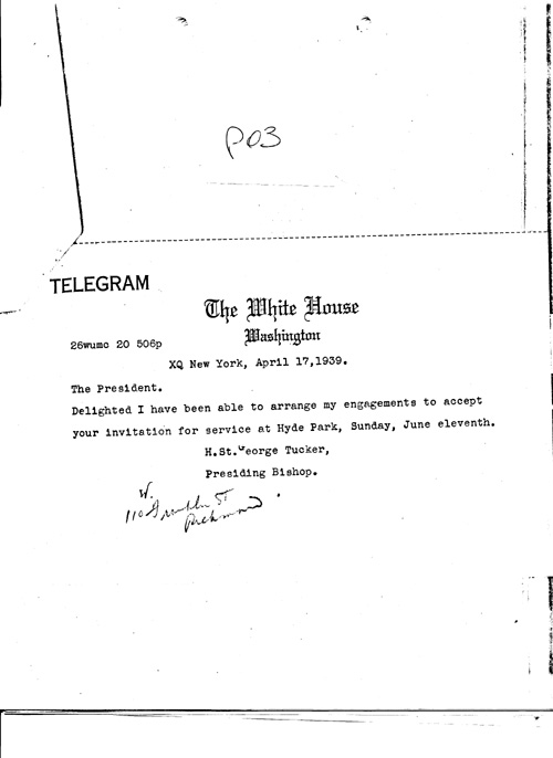 [a343p03.jpg] - Telegram Bishop Tucker--> FDR. 4/17/39.