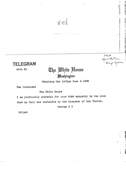 [a343x01.jpg] - Telegram from George, R.I. --> FDR re: 