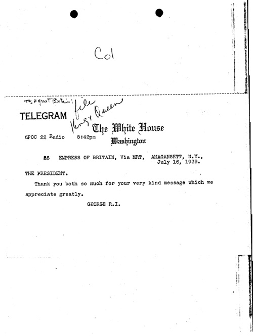 [a344c01.jpg] - Telegram George, R.I. --> FDR. 7/16/39.