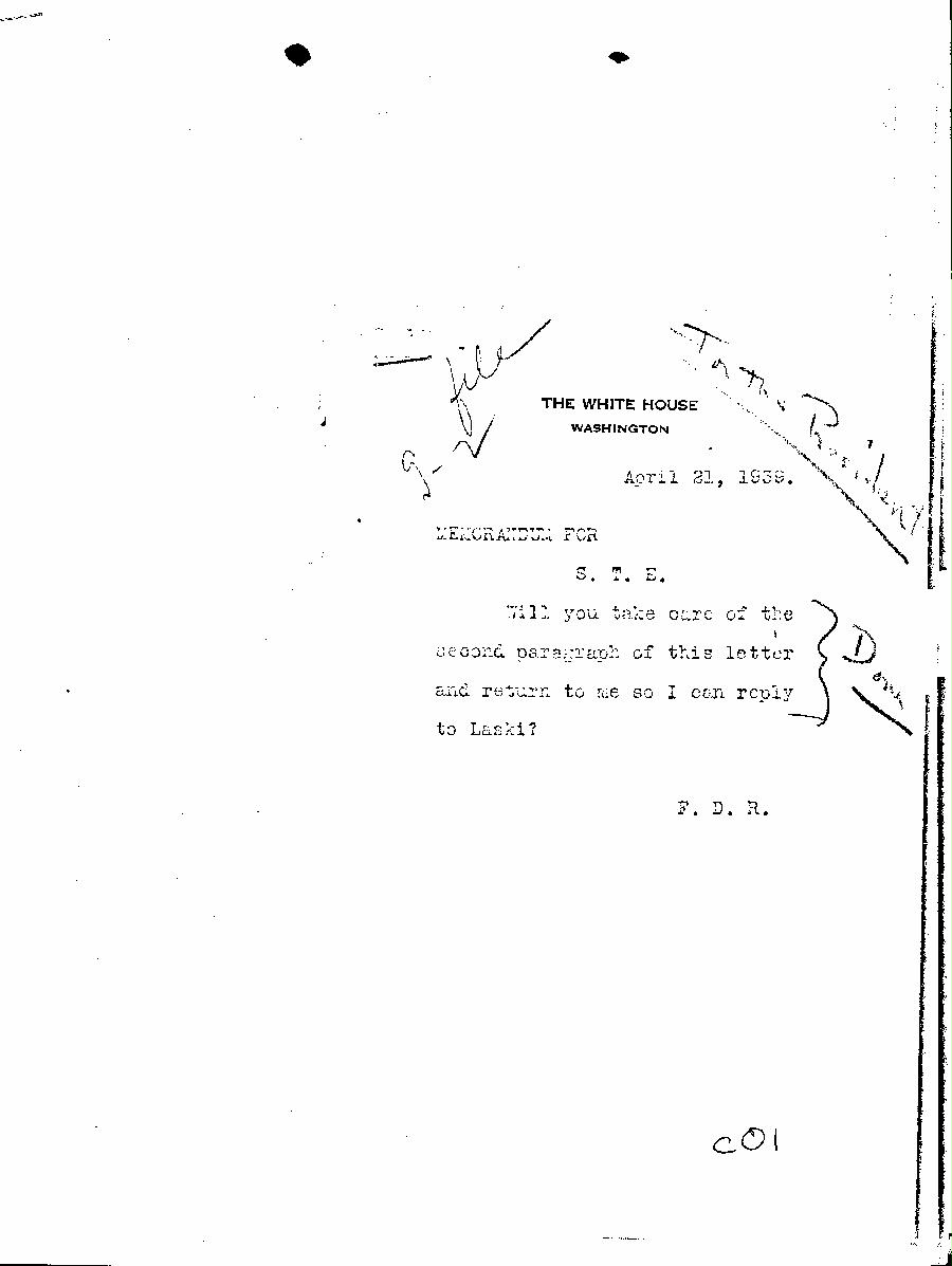 [a345c01.jpg] - Memorandum for S.T.E 4/21/1939