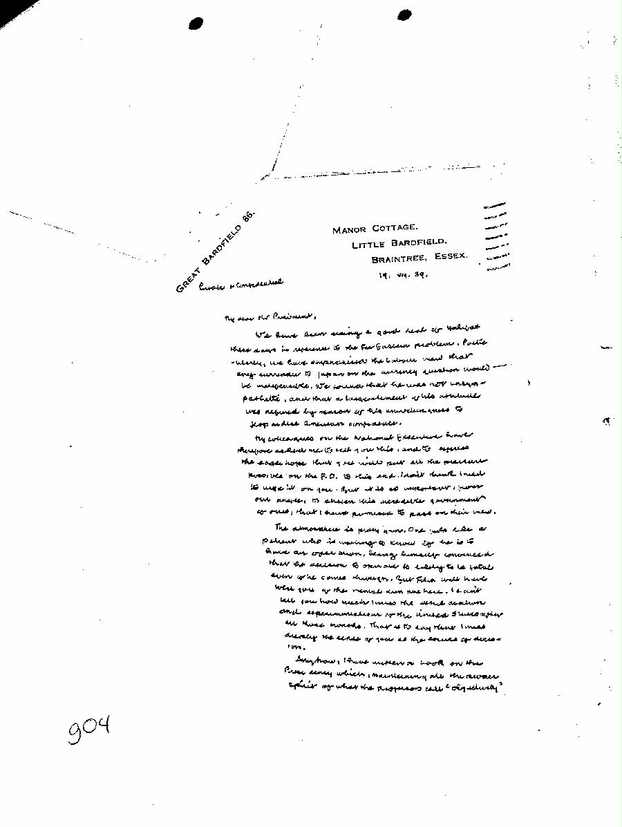 [a345g04.jpg] - Harold Laski --> F.D.R (Written) 8/19/1939 - Page 1