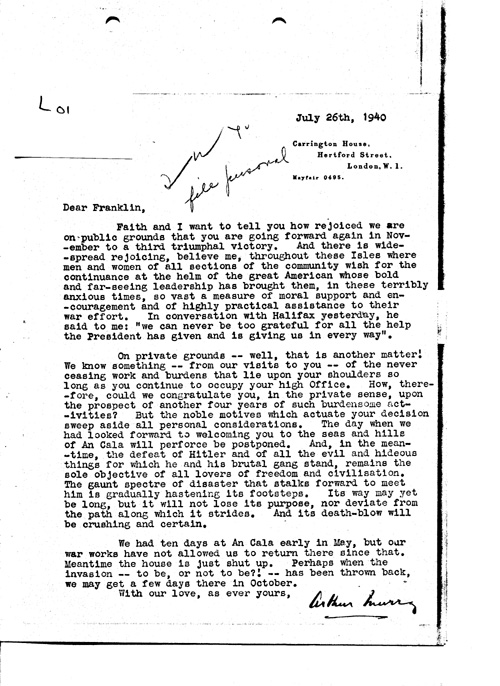 [a349l01.jpg] - Arthur --> President (Typed) July 26th 1940