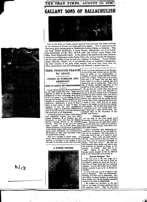 [a349n13.jpg] - Gallant Sons of Ballachulism August 10th 1940 (The OBAN TIMES) - Page 1