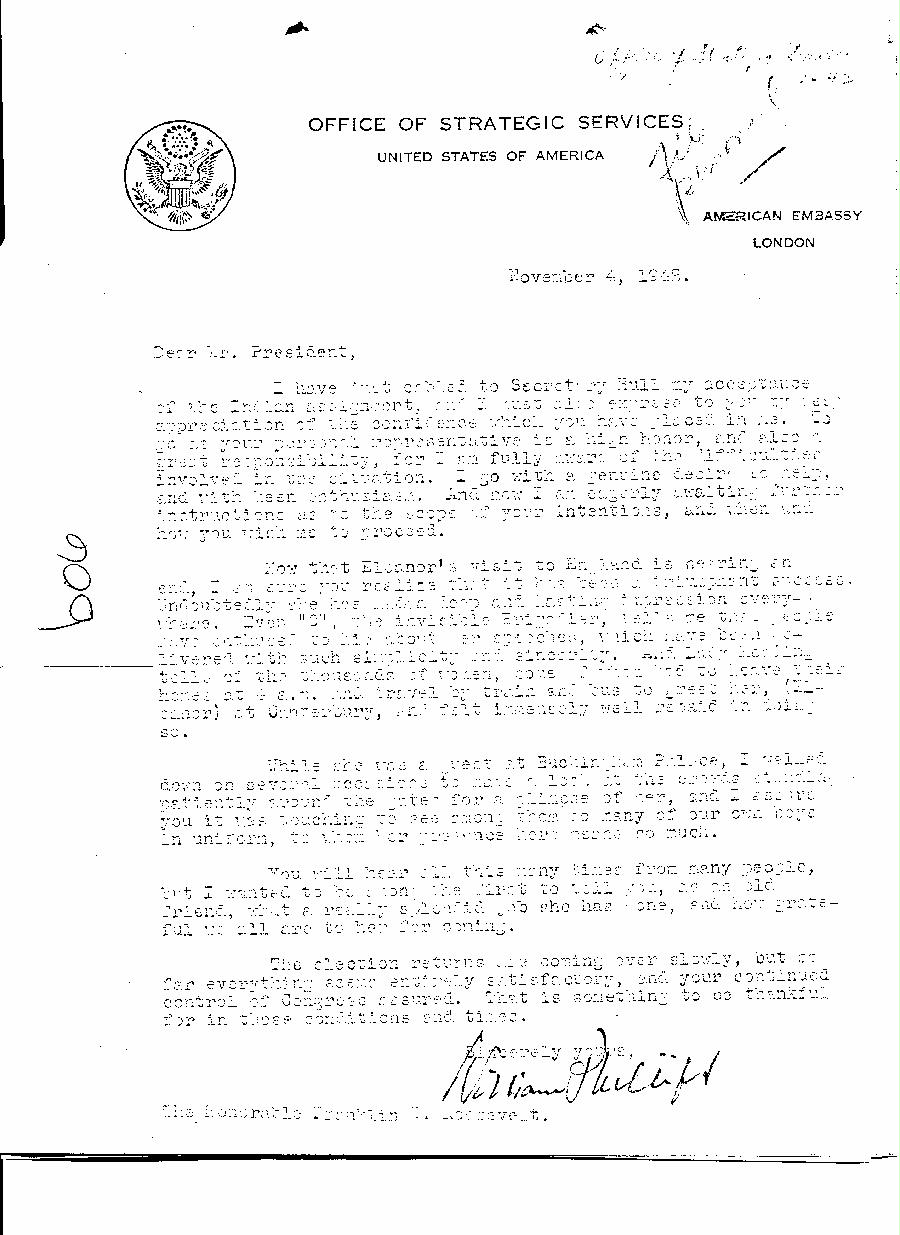 [a350b06.jpg] - William Phillips --> FDR. 11/4/42 re: Eleanor Roosevelt's visit to England.
