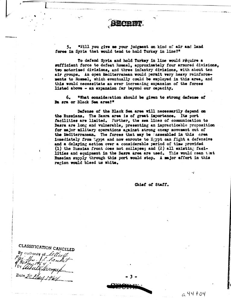 [a44t04.jpg] - CHIEF OF STAFF -> FDR- 7/30/42  LETTER OF J.C HAMLET ON 20TH MAY1964 PAGE - 3