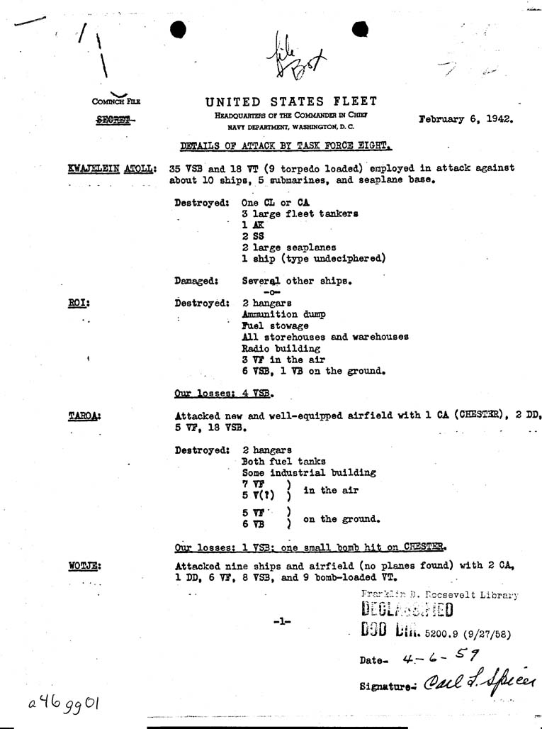 [a46gg01.jpg] - Details of Attack by Task Force Eight-2/6/42