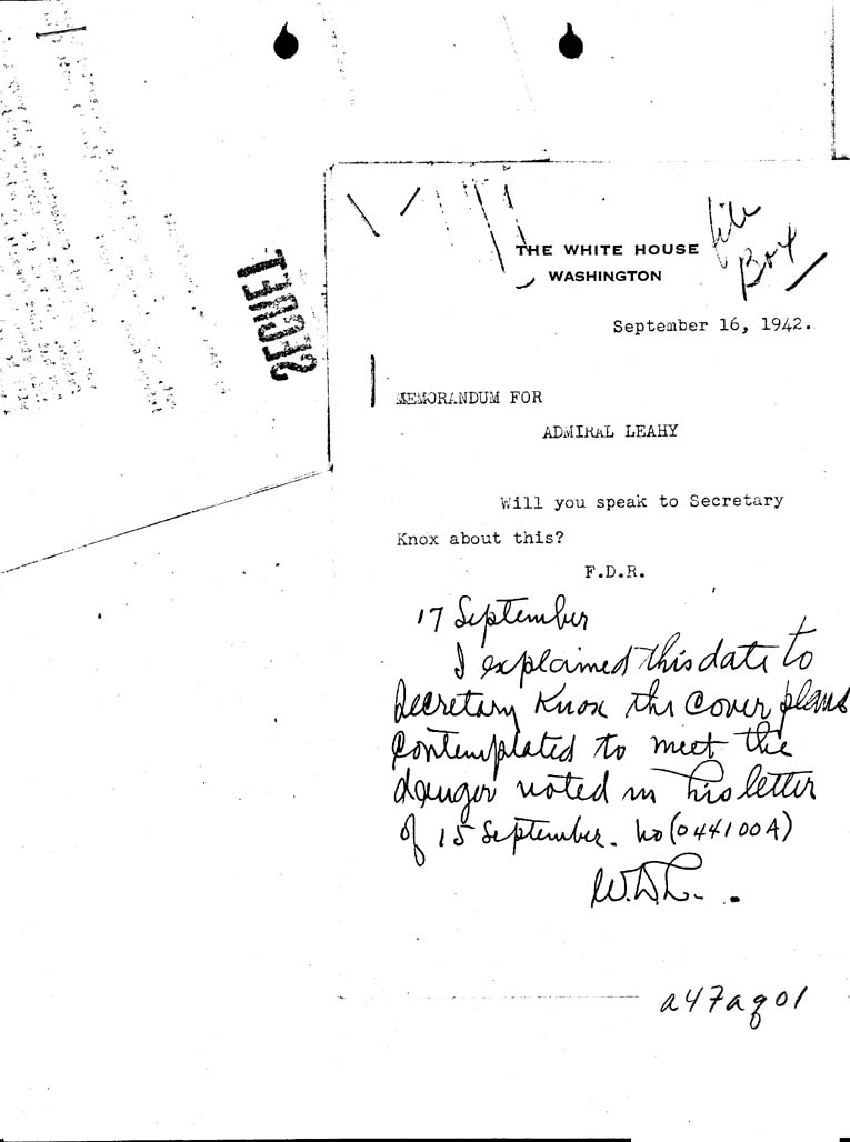 [a47aq01.jpg] - Memorandum, FDR-->Admiral Leahy-September 16, 1942