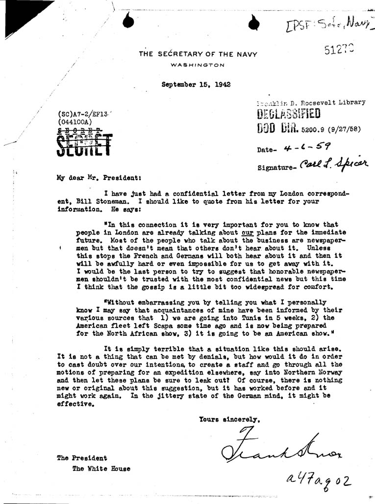 [a47aq02.jpg] - Memorandum, FDR-->Admiral Leahy-September 16, 1942