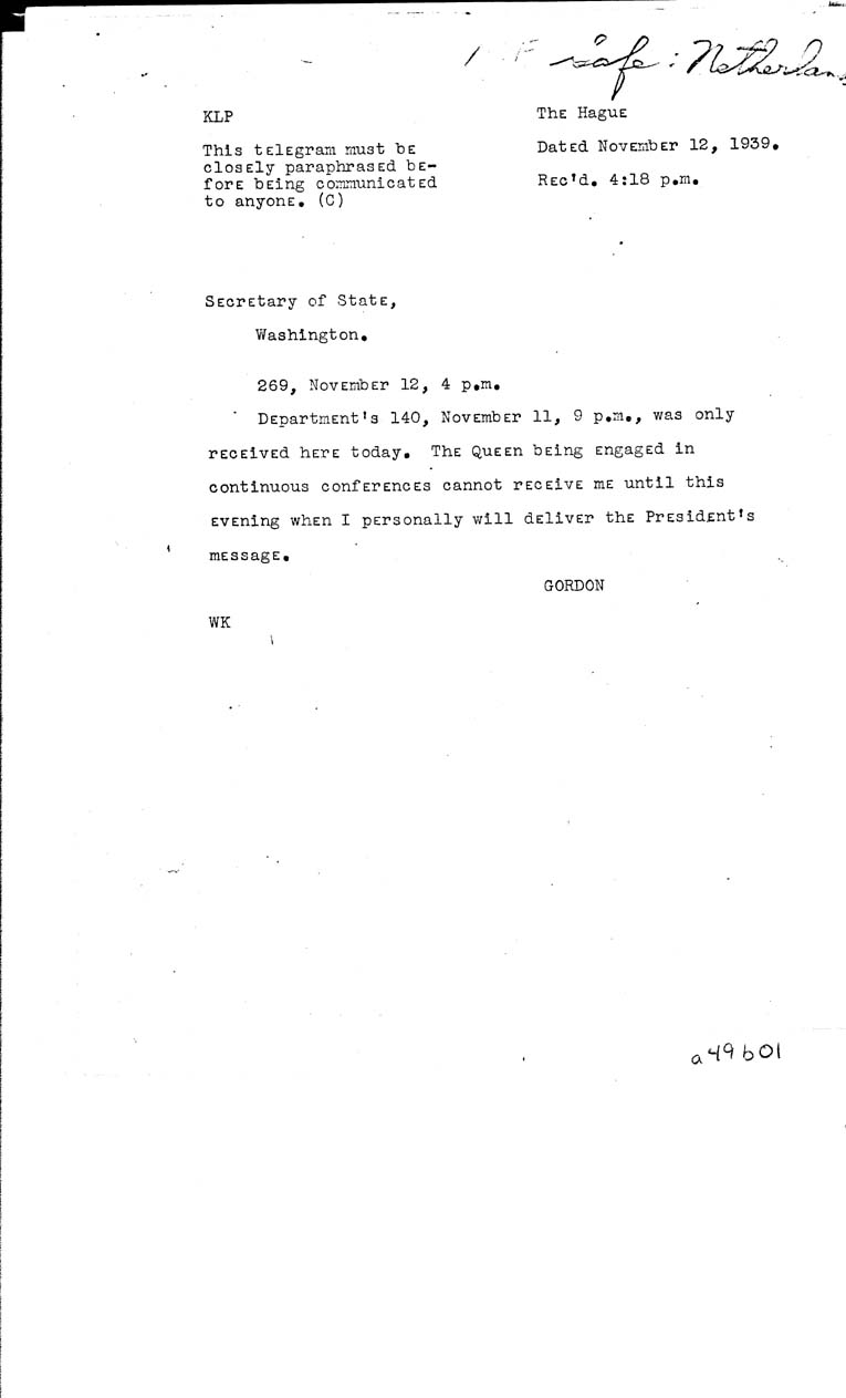 [a49b01.jpg] - Gordon-->Sec. of State-Nov 12, 1939