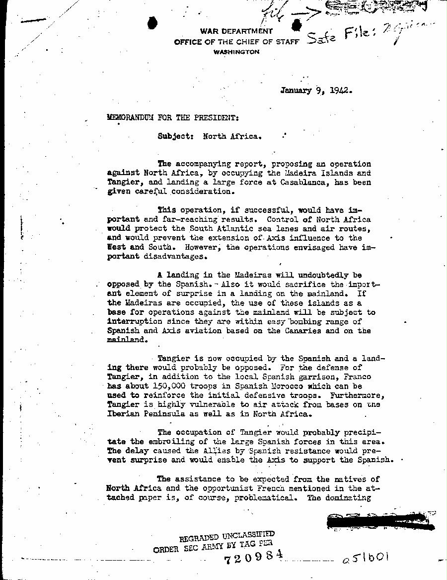 [a51b01.jpg] - Memorandum, G.C. Marshall-->President-Jan 9, 1942