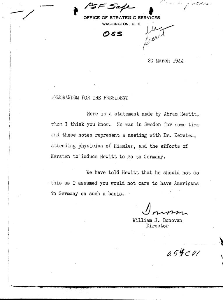 [a54c01.jpg] - Memorandum, Donovan-->President-March 20,1944