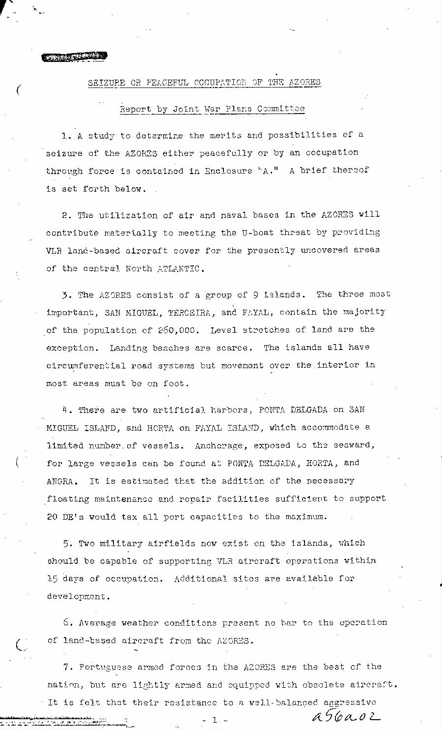 [a56a02.jpg] - Joint Chiefs of Staff Reprt; Seizure of Peaceful Occupation of the Azores-May 16, 1943