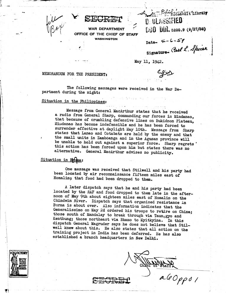 [a60pp01.jpg] - Marshall to FDR 5/11/42